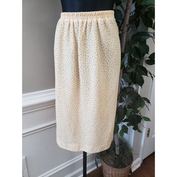 Leslie Fay Skirt Suit Set Women 10 Beige Glitter Dots Short Sleeve Button Front - Picture 2 of 14